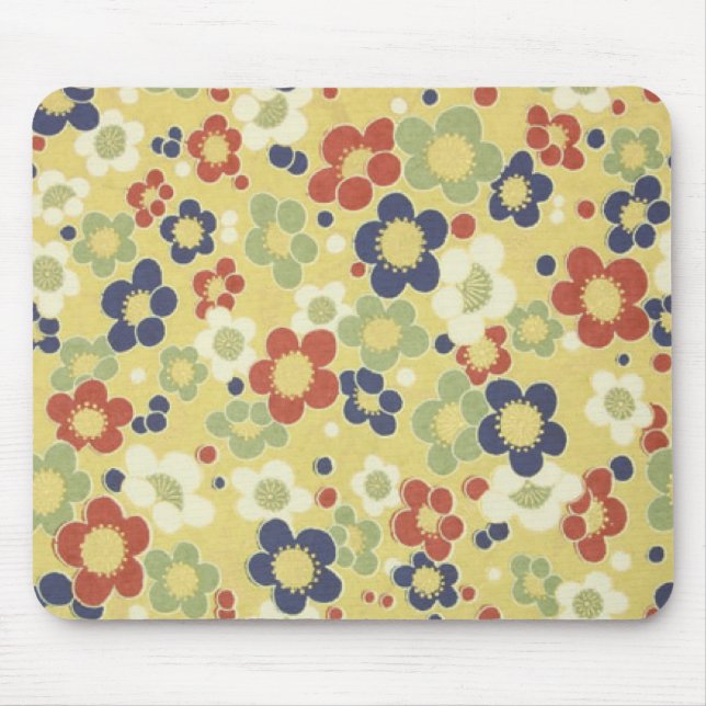 Red, White, Blue & Green Flowers Yellow Mouse Mat (Front)