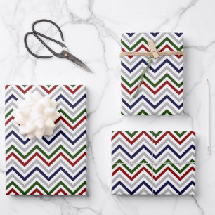 Red White Blue Green Grey Zig Zag Wrapping Paper Sheet