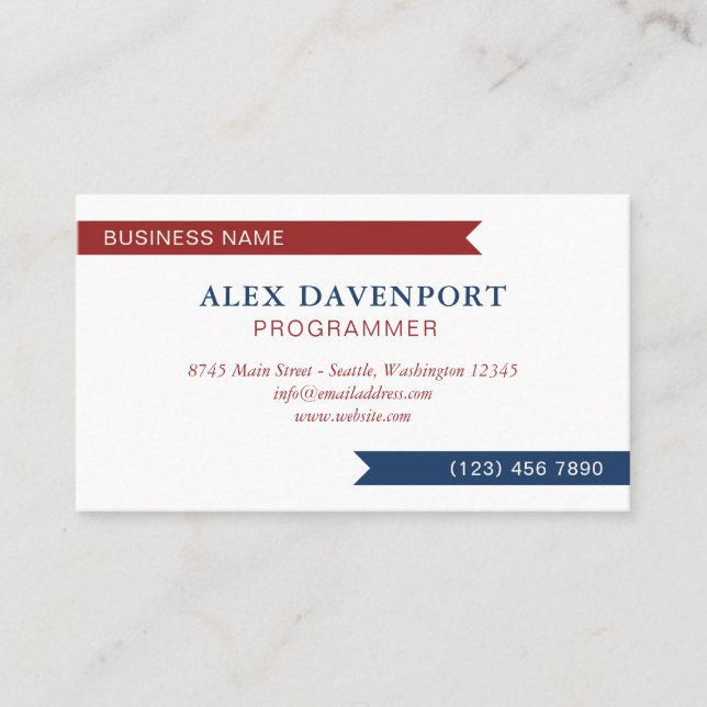 Red White Blue Guidon Pennant Any Profession Business Card (Front)