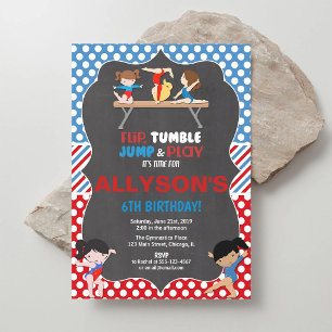Red White Blue Gymnastics Olympics Birthday Invitation