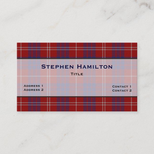 Red, White, & Blue Hamilton Tartan Plaid Business Card (Front)