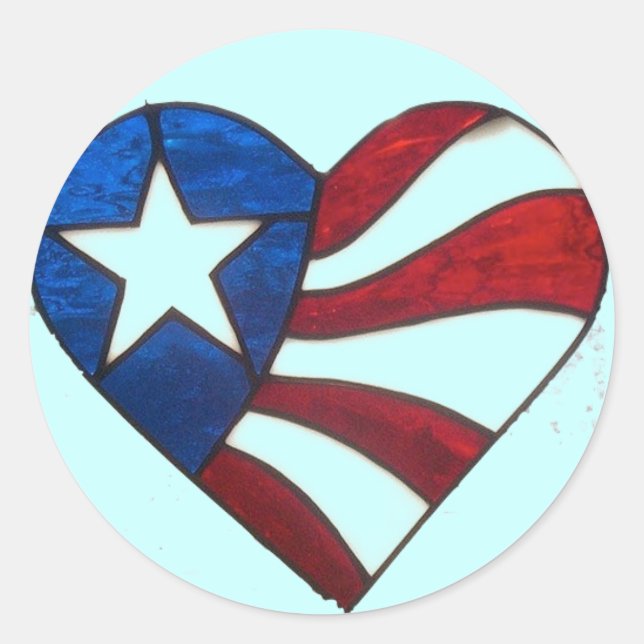 RED WHITE & BLUE HEART CLASSIC ROUND STICKER (Front)
