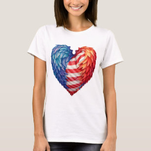 RED WHITE BLUE HEART SHAPED FLAG WITH FEATHERS T-Shirt