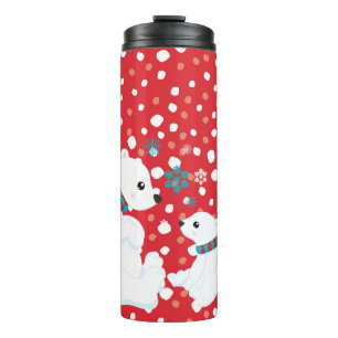 RED WHITE BLUE HOLIDAY POLAR BEAR FAMILY THERMAL TUMBLER
