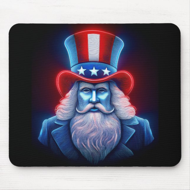 Red White Blue Hologram Of USA Uncle Sam Mouse Mat (Front)