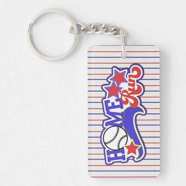 Red White & Blue Home Run Baseball Key Chain (Front)