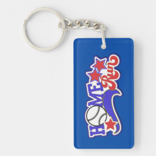 Red White & Blue Home Run Baseball Key Chain 2