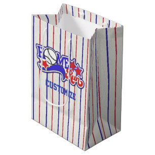 Red White & Blue Home Run Baseball Striped Medium Gift Bag