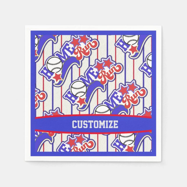 Red White & Blue Home Run Baseball Striped Napkin (Front)