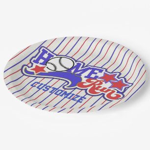 Red White & Blue Home Run Baseball Striped Plates
