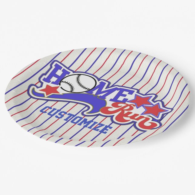 Red White & Blue Home Run Baseball Striped Plates (Angled)