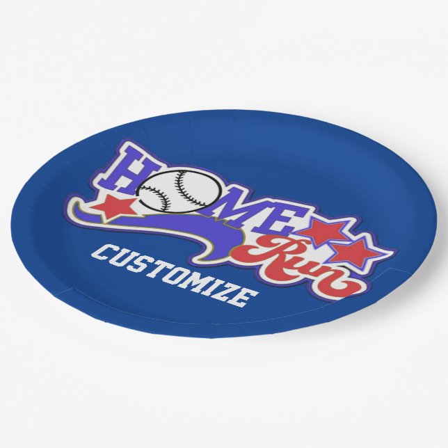 Red White & Blue Home Run Baseball Striped Plates (Angled)