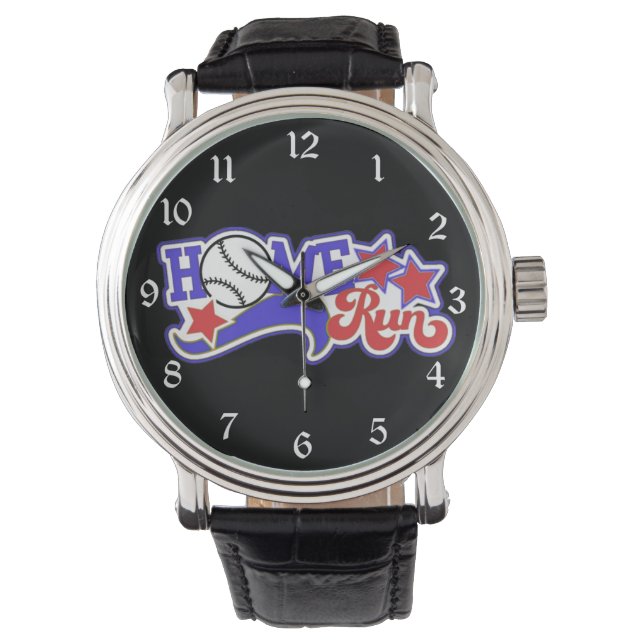 Red White & Blue Home Run Baseball Wrist Watch (Front)