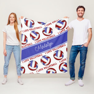red white blue I love volleyball girls sports room Fleece Blanket