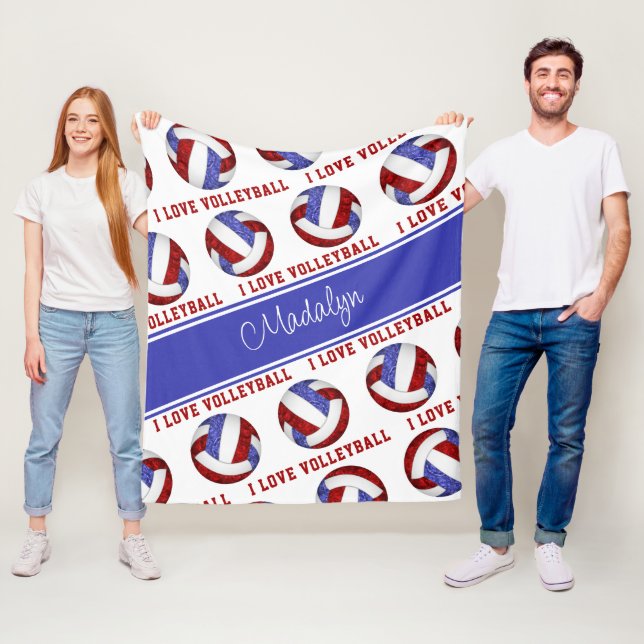 red white blue I love volleyball girls sports room Fleece Blanket (In Situ)