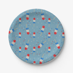 Red White Blue Ice Pops With Stars-Summer Party Paper Plate