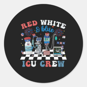 Red White Blue Icu Nurse Crew 4th Of July Independ Classic Round Sticker