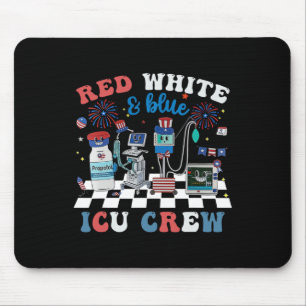 Red White Blue Icu Nurse Crew 4th Of July Independ Mouse Mat