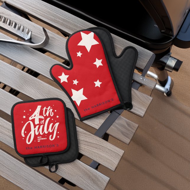 Red White Blue Independence Day 4th Of July Oven Mitt & Pot Holder Set (Red White Blue Independence Day 4th Of July Oven Mitt & Pot Holder Set)