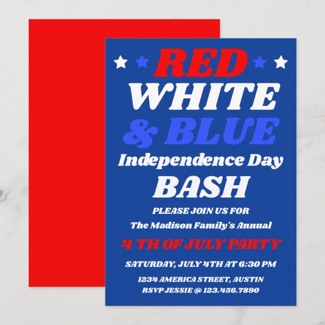 Red White Blue Independence Day Bash Invitation (Front/Back)