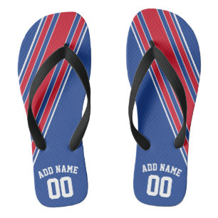 Red White Blue Jersey Stripes /Can Edit Back Colou Flip Flops