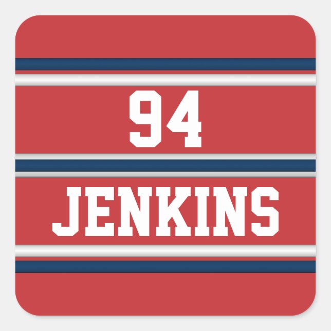 Red White Blue Jersey Stripes Customisable Golf Ha Square Sticker (Front)