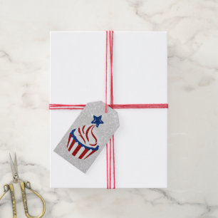 Red, White, Blue July 4 Cupcake Glitter Gift Tags