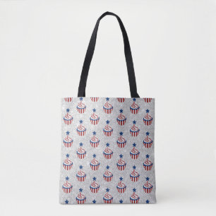 Red, White, Blue July 4 Cupcake Glitter Tote Bag