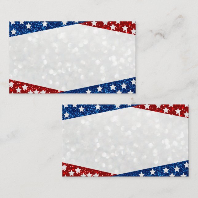 Red, White & Blue July 4 Glitter Place Card (Front/Back)