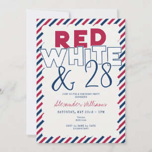 Red White Blue July 4th Picnic BBQ Birthday Party Invitation