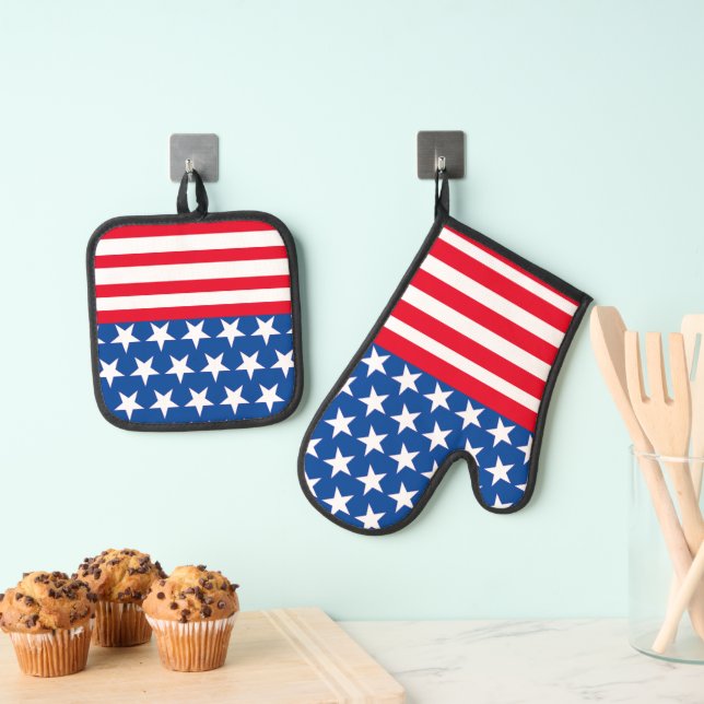 Red, White & Blue Just For You Oven Mitt & Pot Holder Set (Insitu(Hanging))