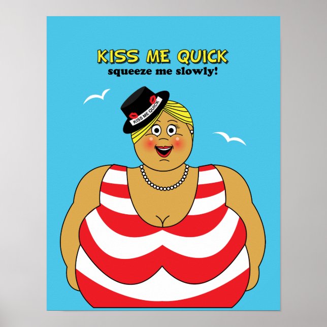 Red White Blue Kiss Me Quick Seaside Humour Poster (Front)