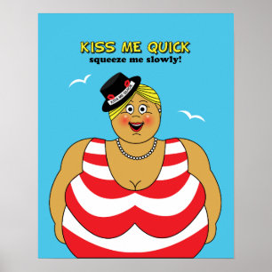 Red White Blue Kiss Me Quick Seaside Humour Poster