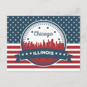 Red White & Blue Landscape Chicago, Illinois Postcard