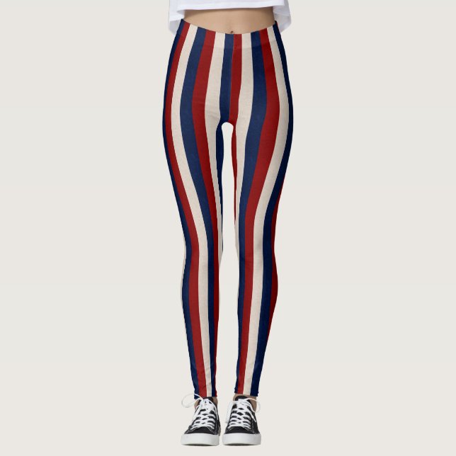 Red White Blue-Leather Stripes-LEGGINGS Leggings (Front)