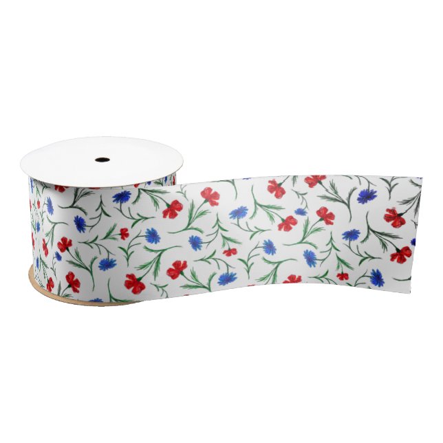 Red White Blue Liberty Floral Pattern Elegant Chic Satin Ribbon (Spool)