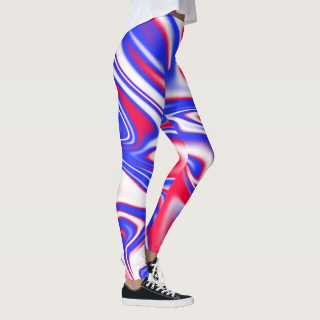 Red White Blue Liquefied Marble Pattern, Leggings (Right)