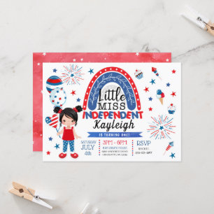 Red White Blue Little Miss Independant Birthday Invitation