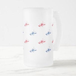 Red white blue lobster pattern patriotic frosted glass beer mug