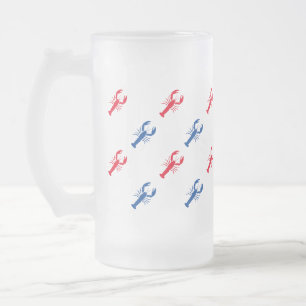 Red white blue lobster pattern patriotic frosted glass beer mug