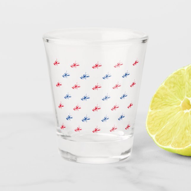 Red white blue lobster pattern patriotic shot glass (Front)