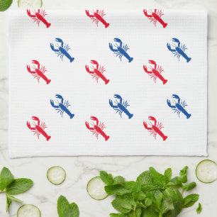 Red white blue lobster pattern patriotic tea towel