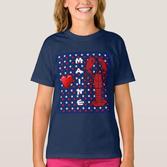 Red White Blue Maine Lobster Girls T-Shirt (Front)