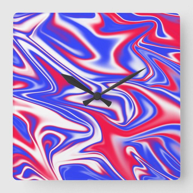 Red White Blue Marbleised Pattern, Square Wall Clock (Front)