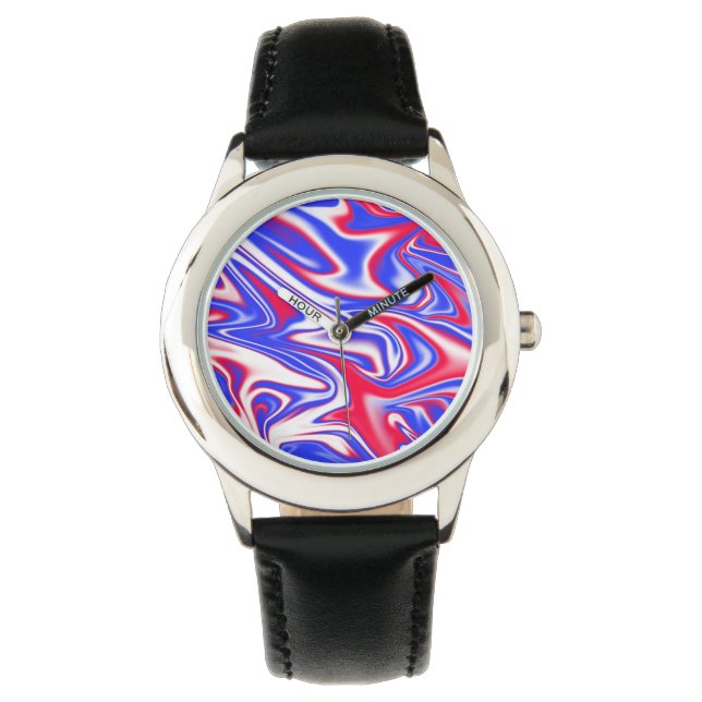 Red White Blue Marbleised Pattern, Watch (Front)