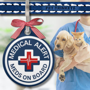 Red White Blue Medical Alert Medications Dog Cat Pet Tag