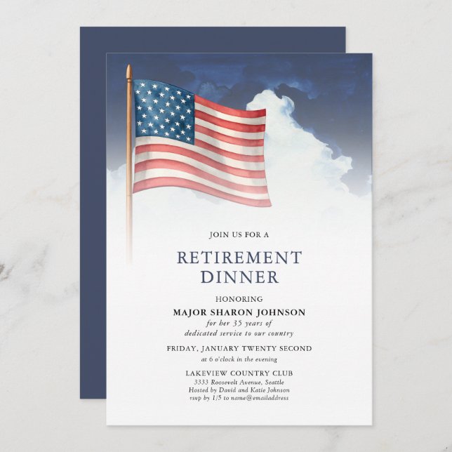 Red White Blue Military American Flag Retirement Invitation (Front/Back)