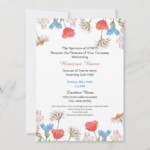 Red White Blue Military Spouse Floral Welcome Invitation