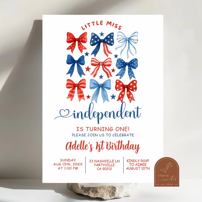 Red White Blue Miss Independant 1st Birthday Invitation (Creator Uploaded)