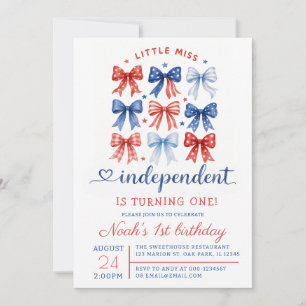 Red White Blue Miss Independant 1st Birthday Invitation